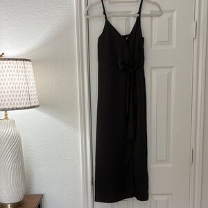 Chelsea28 Black Midi Slip Dress with Front Tie